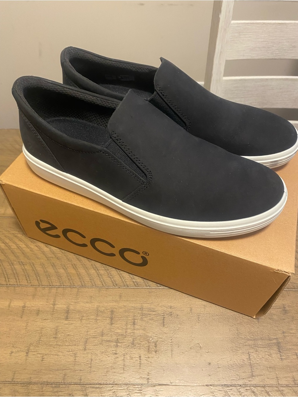 Ecco Black Slip-On Loafers with White Sole
